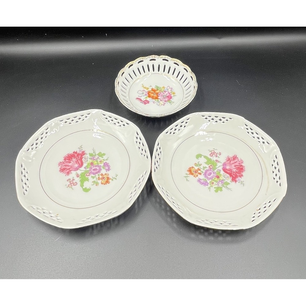 Vintage Schwarzenhammer Bavaria Reticulated Floral Plates & Japan Trinket Bowl‎